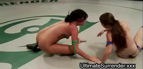  Two babes in bikinis wrestle and fuck